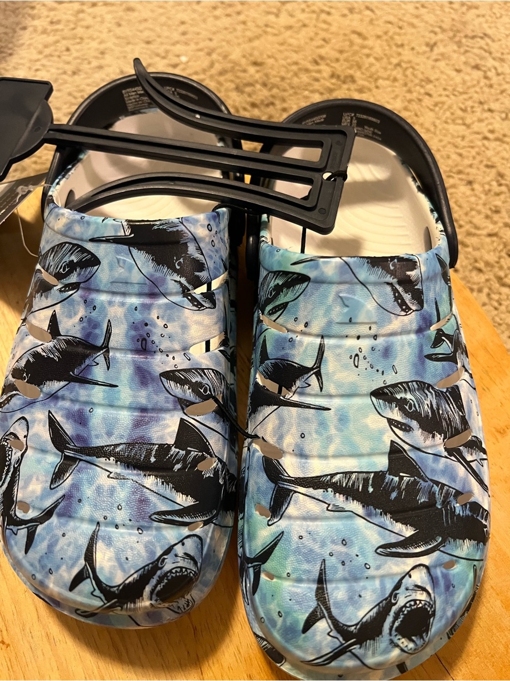 Shark Print Slip-On Clogs in Blue